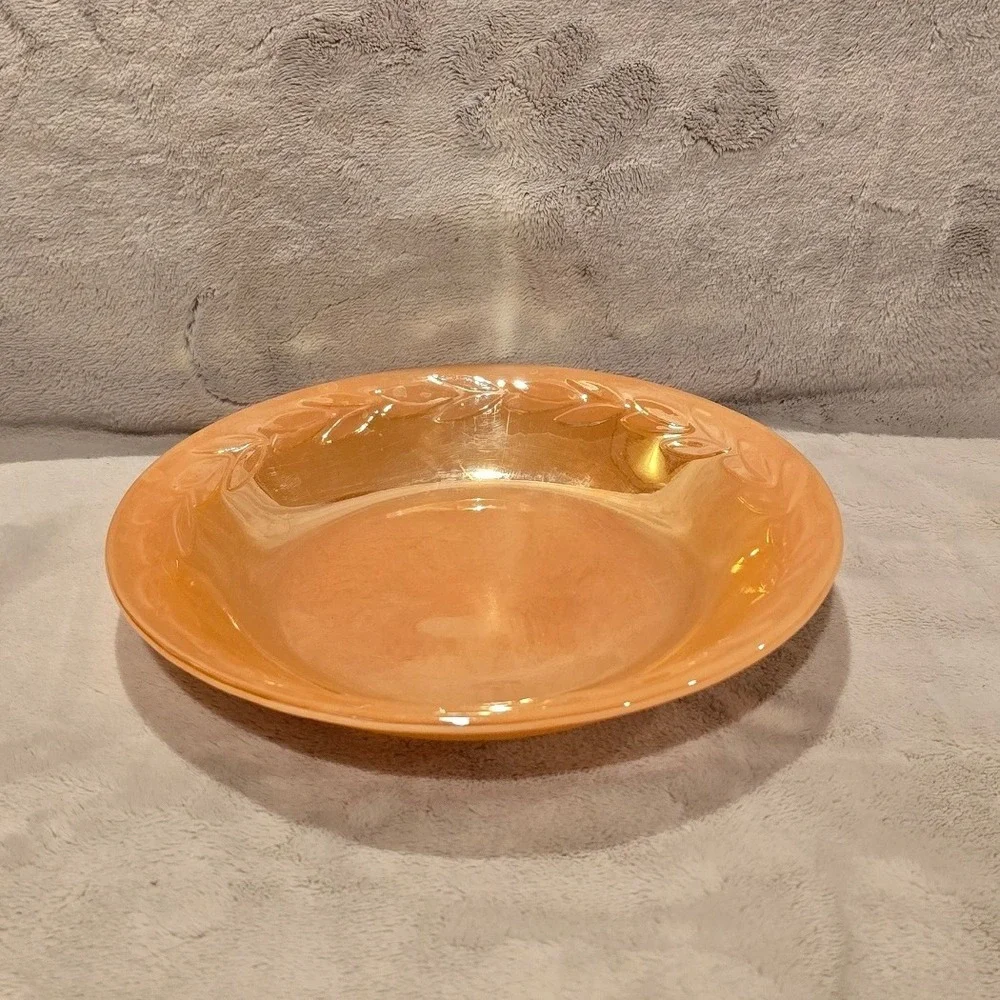 Vintage Fire-King Peach Lustre Laurel Leaf Milk Glass Salad Plate MCM